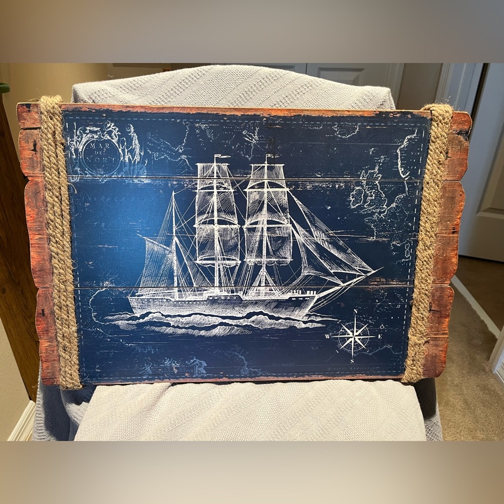 Nautical Ship Wall Art in Blue and White